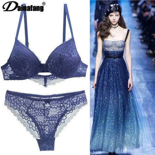 2022 New Lace Drill Bras Set Women Plus Size Push Up Underwear 34/75 36/80 38/85 40/90 42/95 ABCD Cup For Female Lingerie
