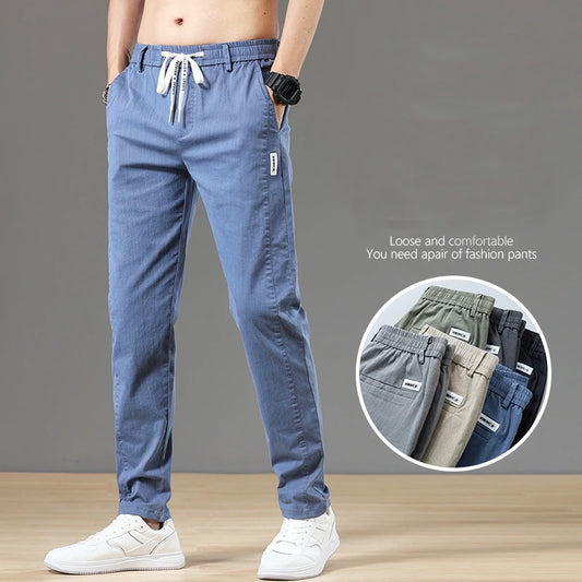 2023 Spring Men's Trousers Classic Version Cotton Solid Color Fashion Full Length Grey Business Casual Jeans Pants Male